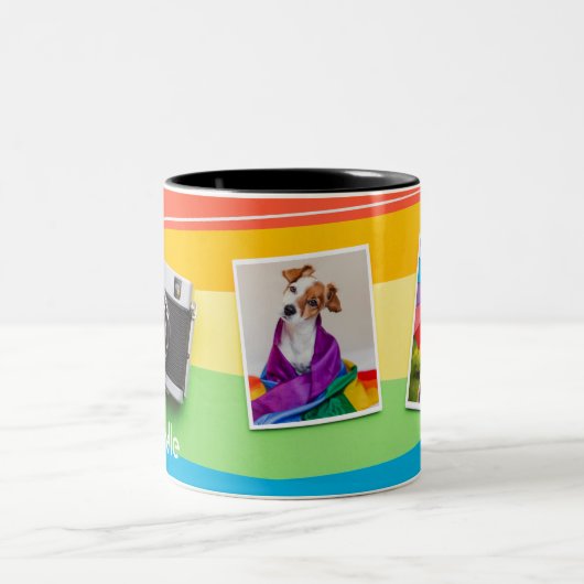 LGBTゲイレズモダンア名パーソナライズされた写真 ツートーンマグカップ (中央)