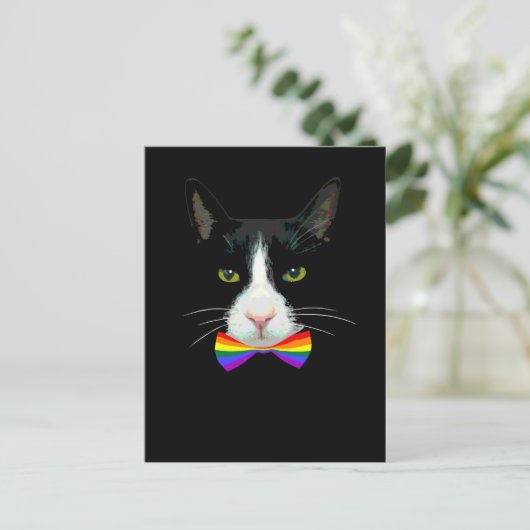 LGBTゲイ猫とレインボーネクタイ ポストカード (スタンド正面)