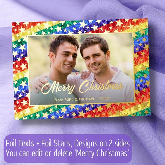 LGBTゲイ虹のフラッグのスターカスタム写真クリスマス 箔シーズンカード