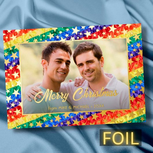 LGBTゲイ虹のフラッグのスターカスタム写真クリスマス 箔シーズンカード