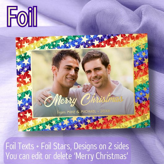 LGBTゲイ虹のフラッグのスターカスタム写真クリスマス 箔シーズンカード