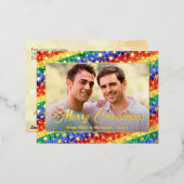 LGBTゲイ虹のフラッグのスターカスタム写真クリスマス 箔シーズンポストカード (正面/裏面)