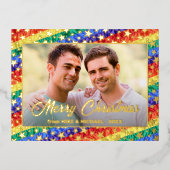 LGBTゲイ虹のフラッグのスターカスタム写真クリスマス 箔シーズンポストカード (正面)