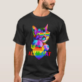 Lgbtゲイ・レズビ用Ally Cat Rainbow Flagハート Tシャツ (正面)