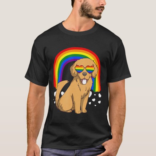 LGBTゴールデンレトリーブドッグゲイプライドレインボーレグロッケ Tシャツ (正面)