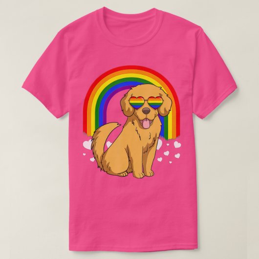 LGBTゴールデンレトリーブドッグゲイプライドレインボーLGBTQ Tシャツ (デザイン正面)