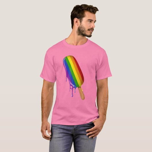 LGBTサポートアイスクリームレインボーフラッグゲイレズビアンP Tシャツ (正面フル)