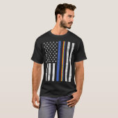 LGBTシンブルーラインレインボーアメリカン国旗のゲイポリ Tシャツ (正面フル)