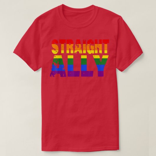 LGBTストレートアリーLGBTQフラッグレインボーゲイプライド  Tシャツ (デザイン正面)
