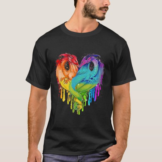 LGBTドラゴンハートレインボーハートドラゴンLGBTプライド Tシャツ (正面)