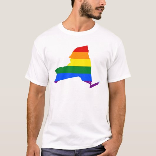 LGBTニューヨーク州旗の地図Tシャツ Tシャツ (正面)
