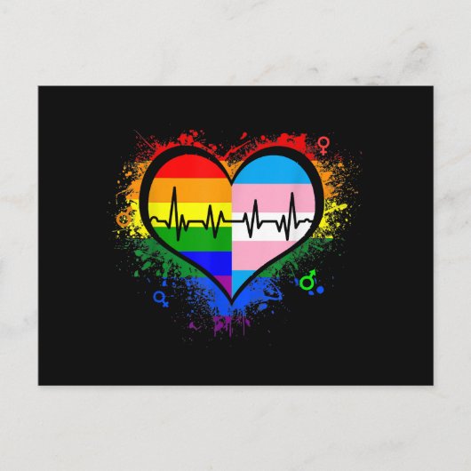 LGBTハートビートEKGシャツゲイレズビアントランスジェンダーL シーズンポストカード (正面)