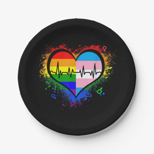 LGBTハートビートEKGシャツゲイレズビアントランスジェンダーL ペーパープレート (正面)