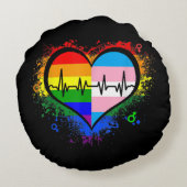 LGBTハートビートEKGシャツゲイレズビアントランスジェンダーL ラウンドクッション (裏面)