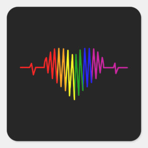 LGBTハートビートLGBTプライド月LGBTQレインボーフラグ スクエアシール