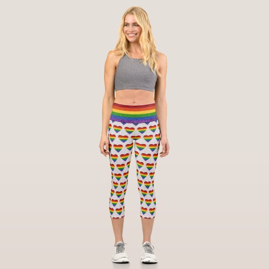 LGBTハートプライドフラググリッター カプリレギンス (正面)