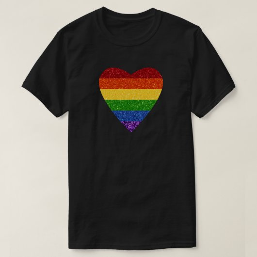 LGBTハートプライドフラググリッター Tシャツ (デザイン正面)