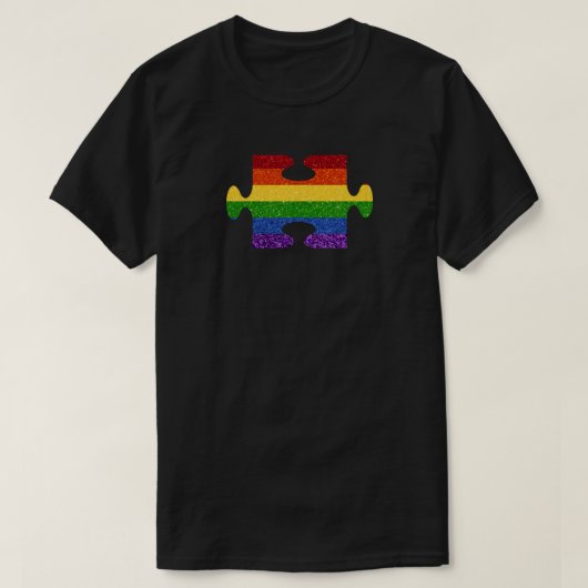 LGBTパズルプライドフラググリッター Tシャツ (デザイン正面)
