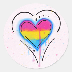 LGBTパンセクシャルバイセクシャルプライドハート国旗 ラウンドシール