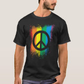 LGBTピースシンボルインクスプラッシュゲイプライドレインボーフラ Tシャツ (正面)