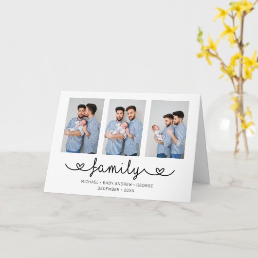 LGBTファミリー写真テンプレートパーソナライズされた休日 カード (黄色い花)