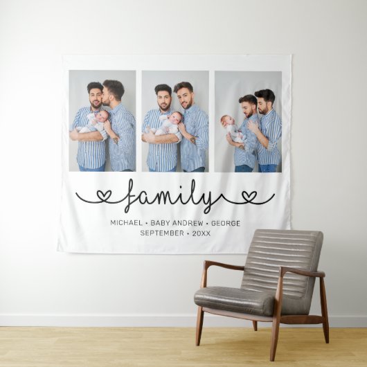 LGBTファミリー写真テンプレートパーソナライズされた文字 タペストリー (インサイチュ(横))