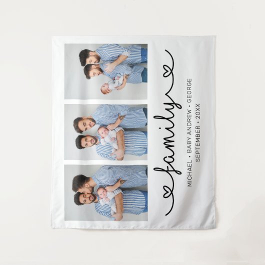 LGBTファミリー写真テンプレートパーソナライズされた文字 タペストリー (正面)