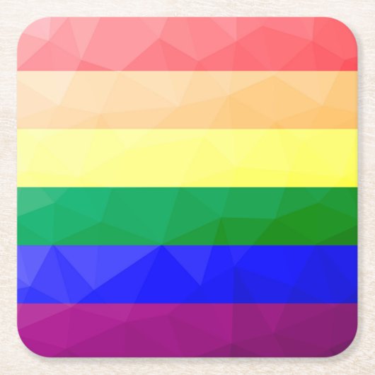 LGBTフラグ虹の線の幾何学的メッシュパターン スクエアペーパーコースター (正面)