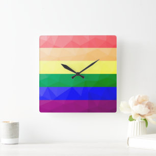 LGBTフラグ虹の線の幾何学的メッシュパターン スクエア壁時計