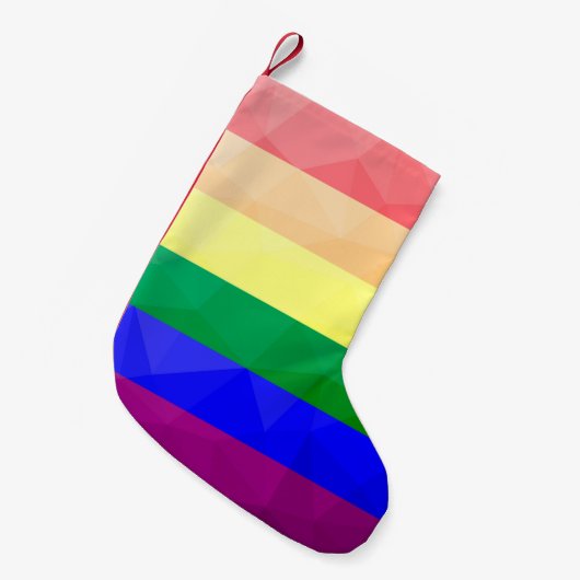 LGBTフラグ虹の線の幾何学的メッシュパターン スモールクリスマスストッキング (正面 (吊り時))