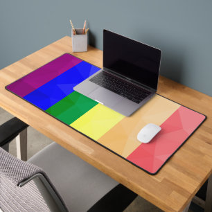 LGBTフラグ虹の線の幾何学的メッシュパターン デスクマット