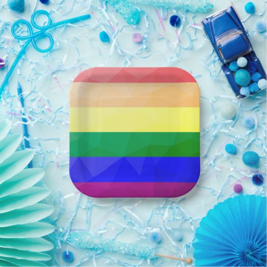 LGBTフラグ虹の線の幾何学的メッシュパターン ペーパープレート (パーティー)