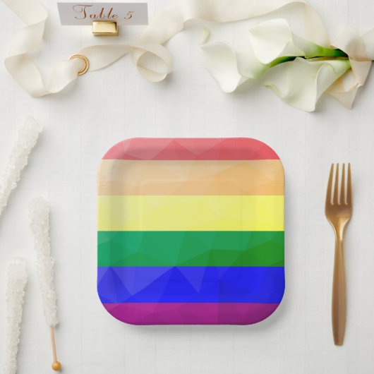 LGBTフラグ虹の線の幾何学的メッシュパターン ペーパープレート (ウェディング)