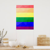 LGBTフラグ虹の線の幾何学的メッシュパターン ポスター (キッチン)