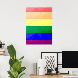 LGBTフラグ虹の線の幾何学的メッシュパターン ポスター