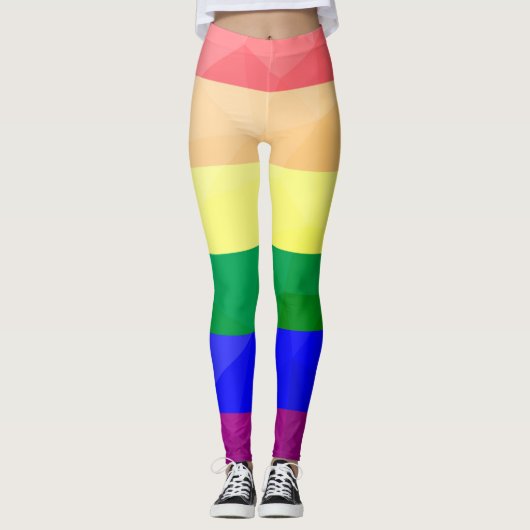 LGBTフラグ虹の線の幾何学的メッシュパターン レギンス (正面)