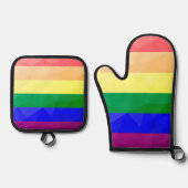 LGBTフラグ虹の線の幾何学的メッシュパターン 鍋つかみ&鍋敷きセット (正面)