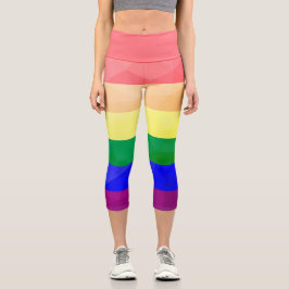 LGBTフラグ+レインボーライン+幾何学メッシュパターン カプリレギンス