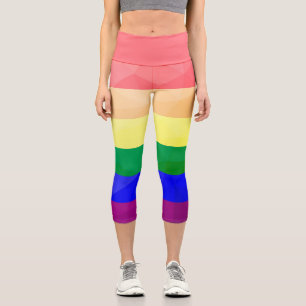 LGBTフラグ+レインボーライン+幾何学メッシュパターン カプリレギンス