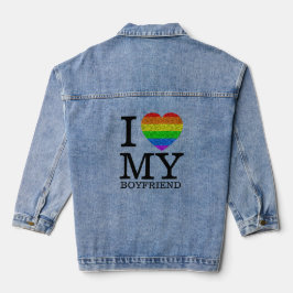 LGBTフラッグハート付きバレンタインデーギフトボーイフレンド デニムジャケット