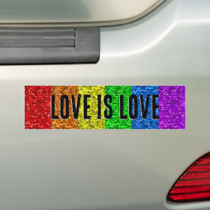 LGBTフラッグ鮮やかスパークルラブ文字カスタマイズ バンパーステッカー