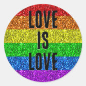 LGBTフラッグ鮮やかスパークルラブ文字カスタマイズ ラウンドシール (正面)