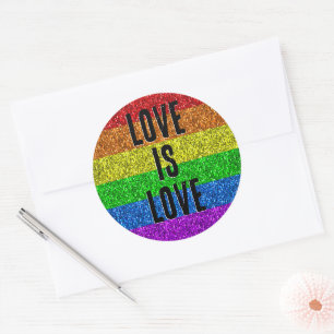 LGBTフラッグ鮮やかスパークルラブ文字カスタマイズ ラウンドシール
