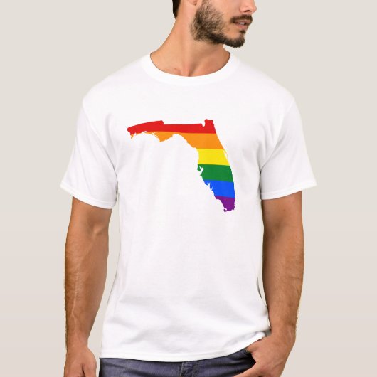 LGBTフロリダ州，アメリカ州旗の地図Tシャツ Tシャツ (正面)
