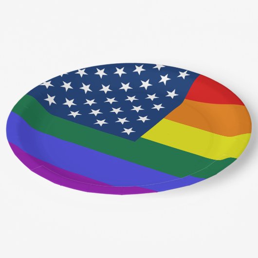 LGBTプライドアメリカ国旗と星 ペーパープレート (アングル)