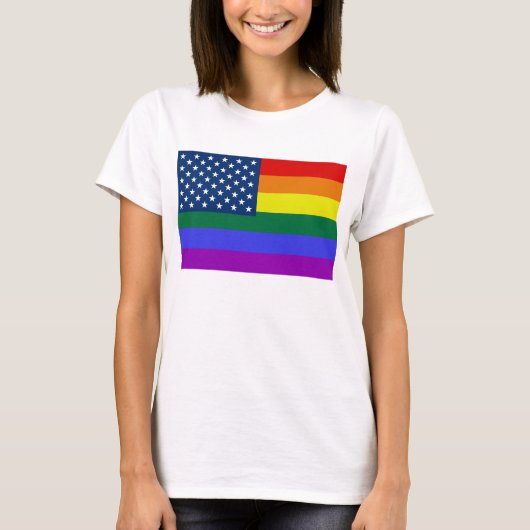 LGBTプライドアメリカ国旗と星 Tシャツ (正面)