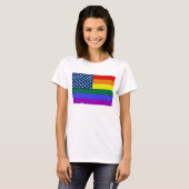 LGBTプライドアメリカ国旗と星 Tシャツ (正面フル)