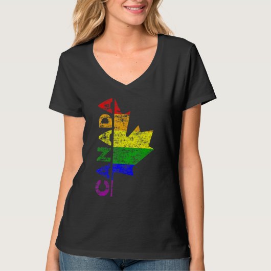 Lgbtプライドカナダ国旗カナダ虹ゲイサポート Tシャツ (正面)