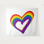 LGBTプライドカラフルレインボーフラッグハートゲイラブ タペストリー (正面(横))