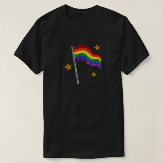 LGBTプライドグリッター国旗&スター Tシャツ (デザイン正面)